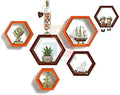 Hexagon Shape Wooden Wall Shelf  (Number of Shelves - 6, Brown, Orange)