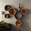 Hexagon Shape Wooden Wall Shelf  (Number of Shelves - 6, Brown, Orange)