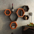 Hexagon Shape Wooden Wall Shelf  (Number of Shelves - 6, Brown, Orange)