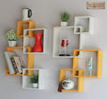 Designer Intersecting Wall Shelves (Set of 8) (Yellow, White)