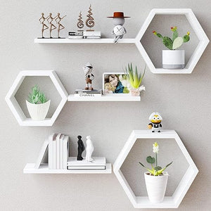 Modern Hexagonal Wall Decor Wall Hanging Shelf (Number of Shelves - 6, Grey)