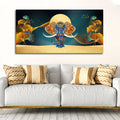 Beautiful Golden Flowers with Elephant Premium Canvas Wall Painting