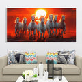 Beautiful View of 7 Running Horses at Sunset Premium Canvas Wall Painting