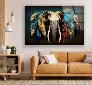 Elephant Tempered Glass Wall Art : UV Painted Living Room Decor