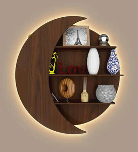Moon Shape Backlight Designer Wooden Wall Shelf 